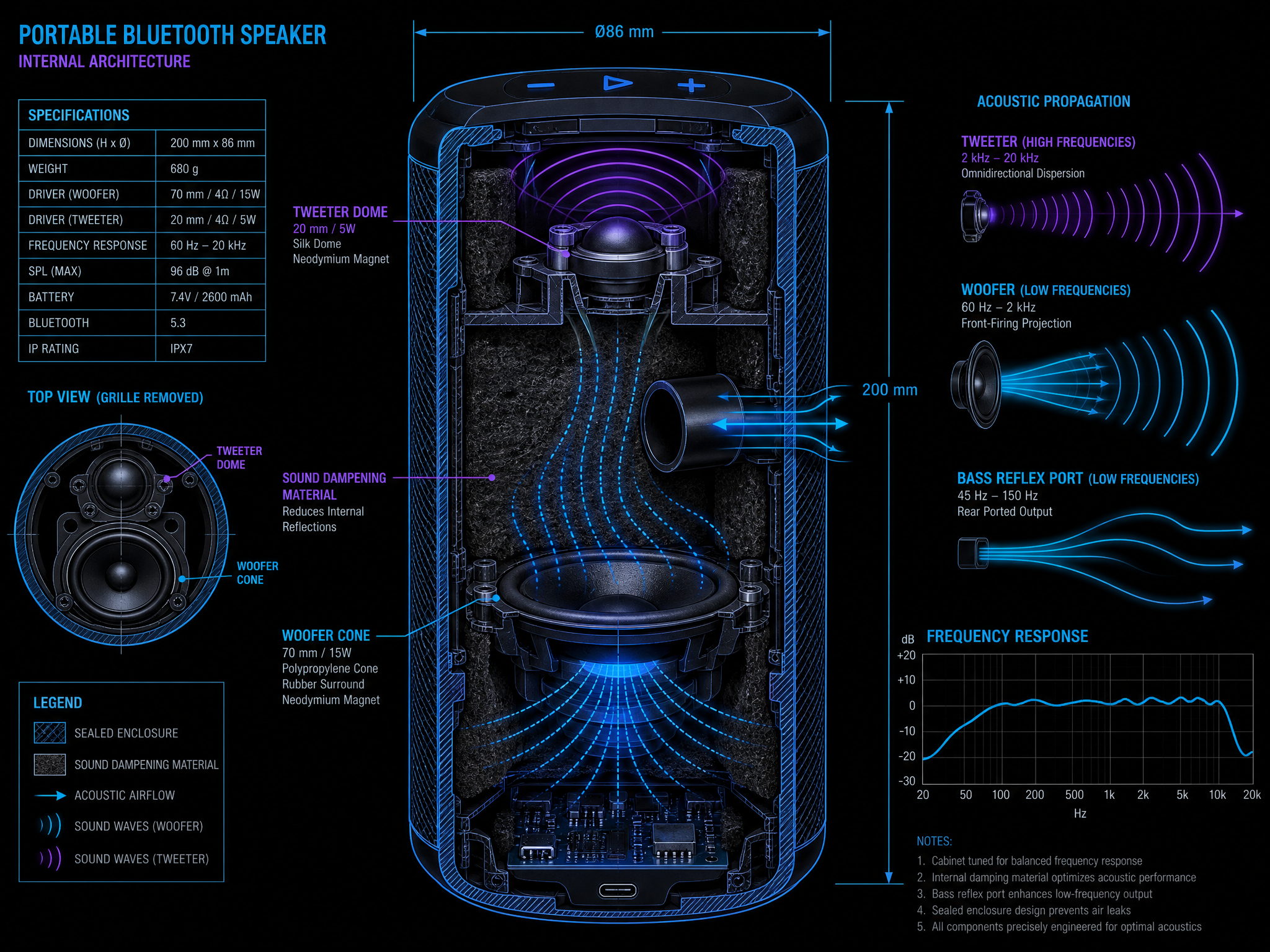 Acoustic cross-section of the speaker enclosure