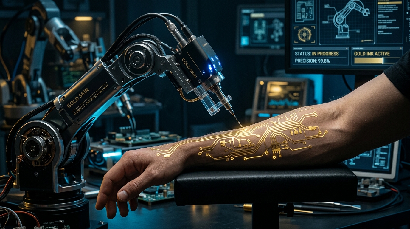 GoldSkin robotic arm with smart needle and safety sensors