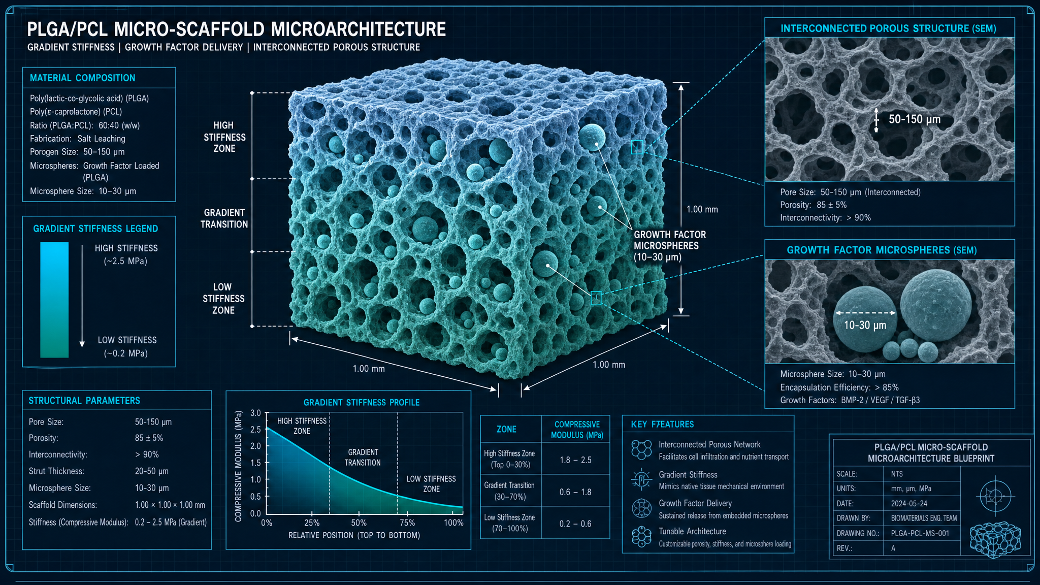 PLGA PCL scaffold micro-architecture