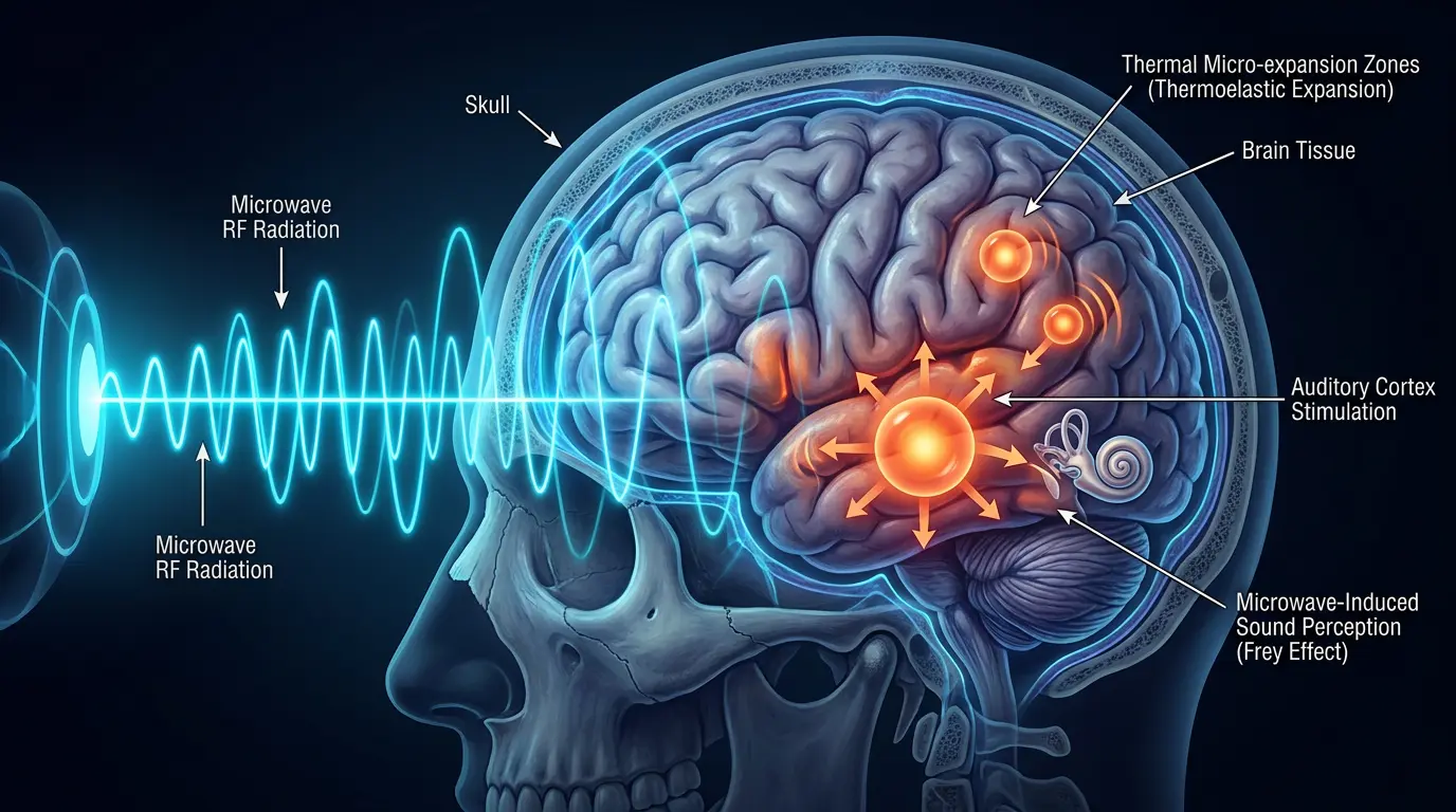 Microwave auditory effect mechanism in cranial tissue
