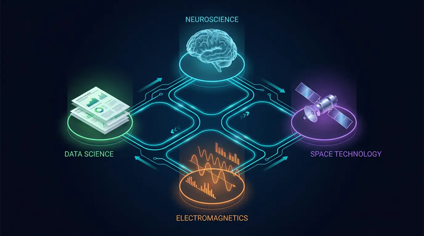 Network diagram of brain, signal and space research domains