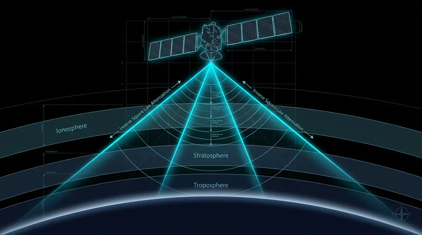Satellite signal spreading toward Earth