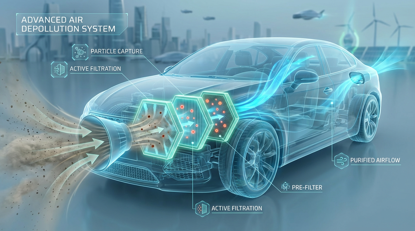TrinityClean depollution system integrated in a vehicle