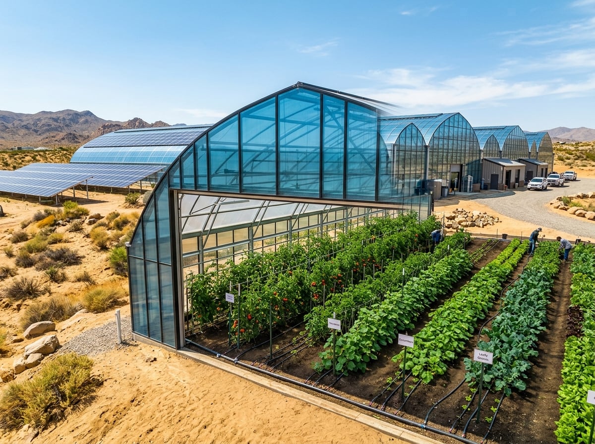 Greenhouse production in the desert using drip irrigation