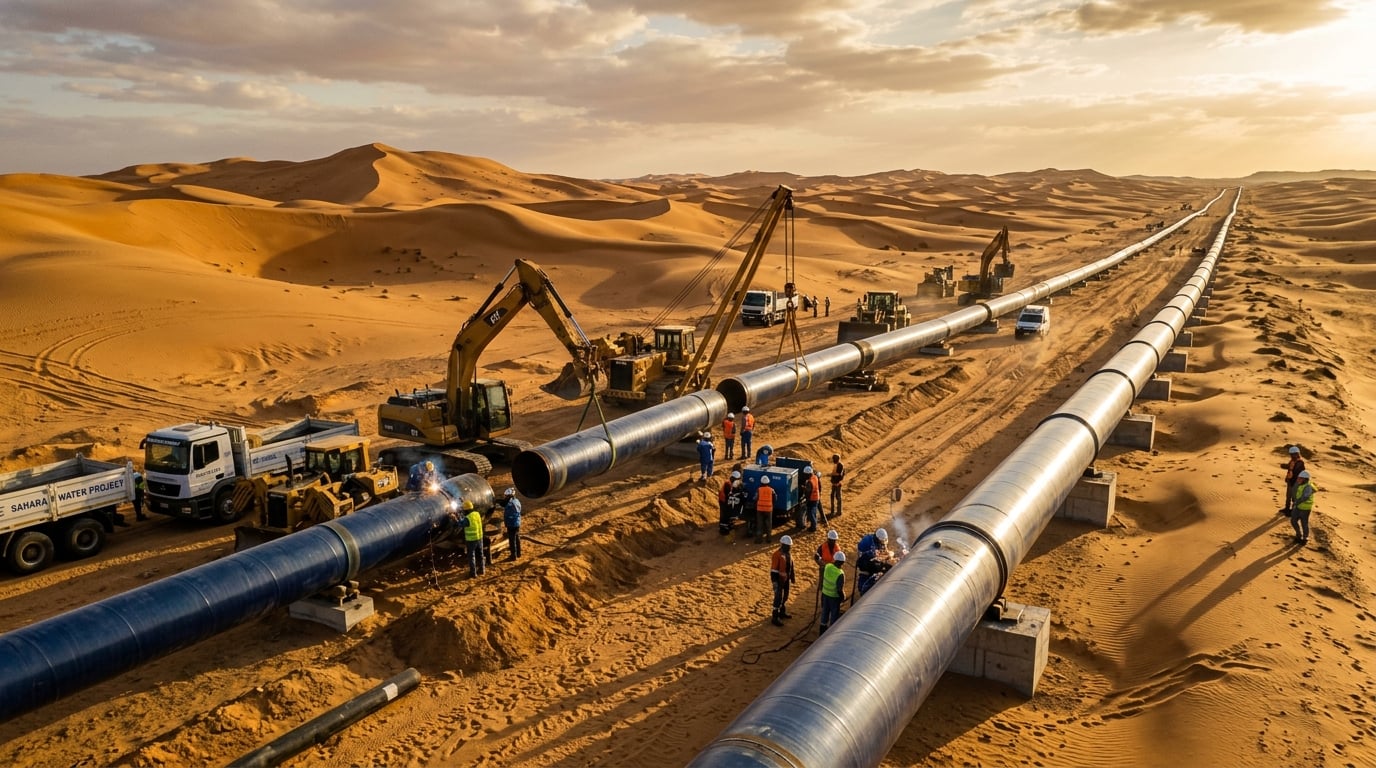 Pipeline infrastructure across desert terrain