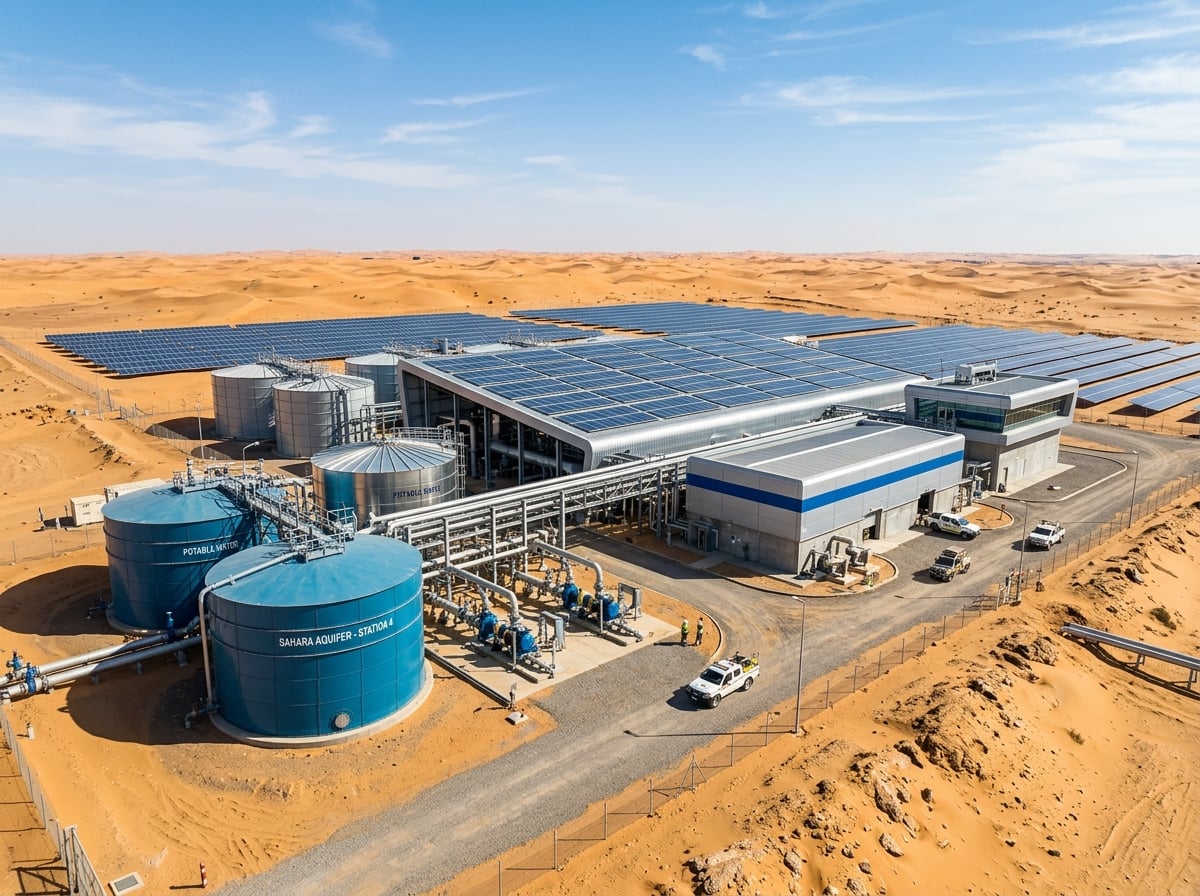 Solar-powered pumping station in the desert