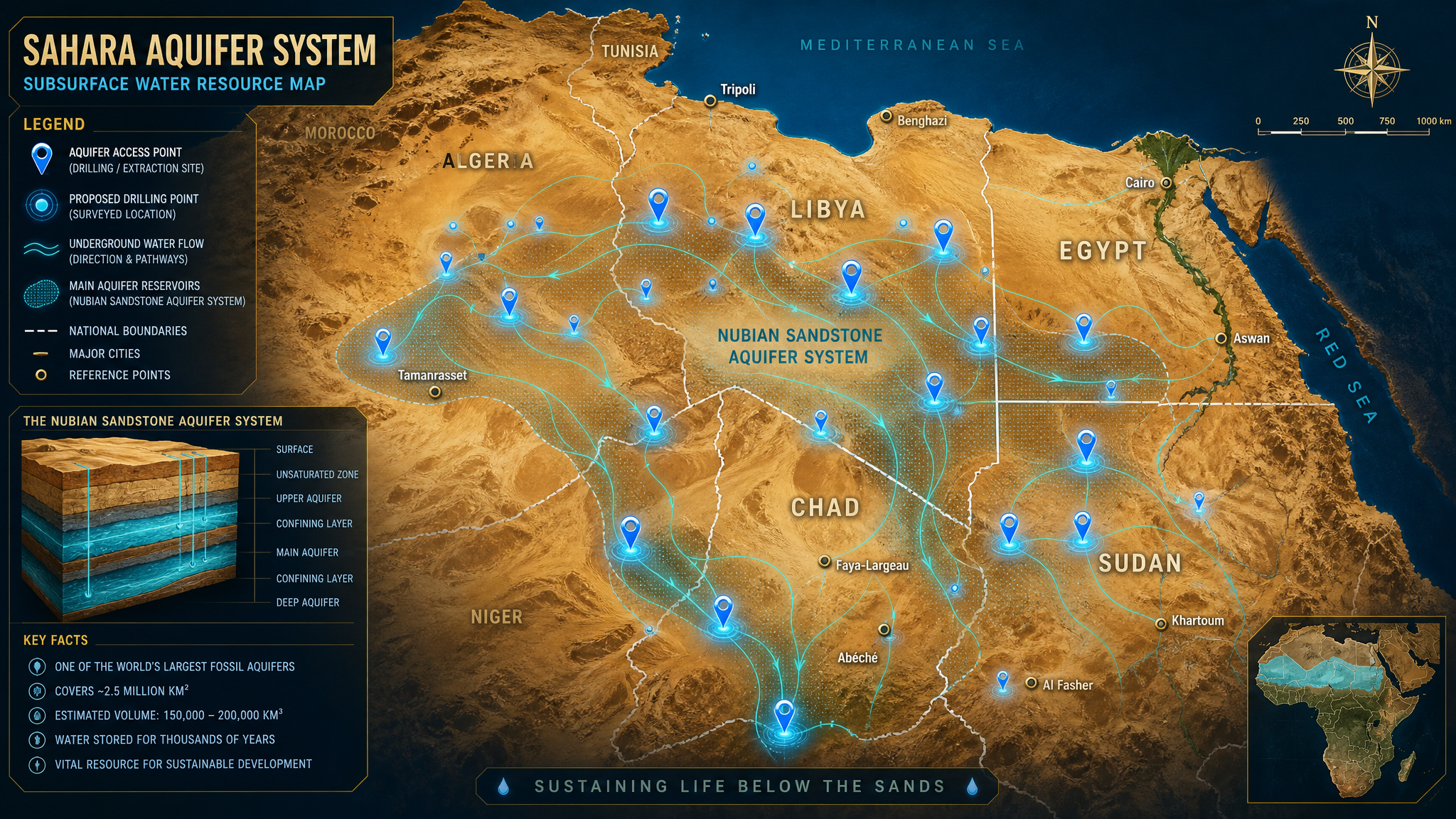 Strategic drilling map across the Nubian Sandstone Aquifer