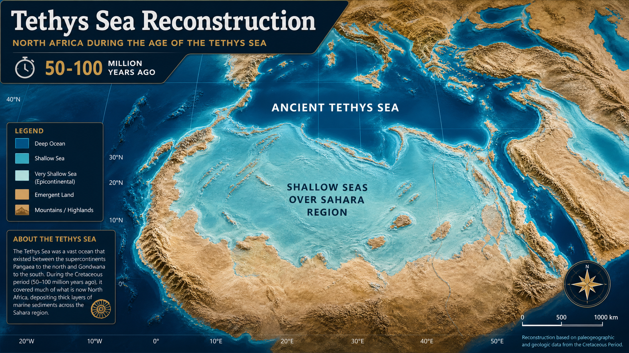 Reconstruction of the ancient Tethys Sea between Laurasia and Gondwana