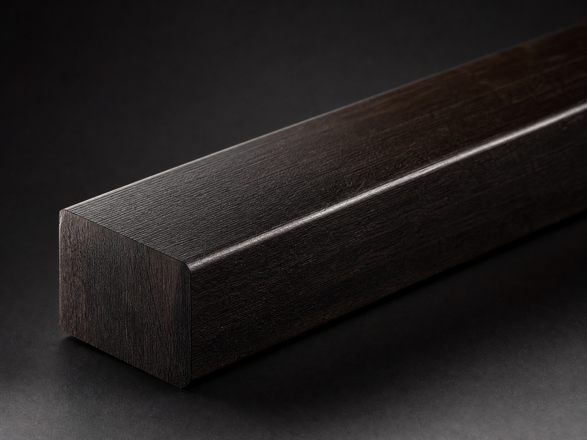 TimberSteel-hardened lumber with dense dark grain after steam-plasticized roller compression